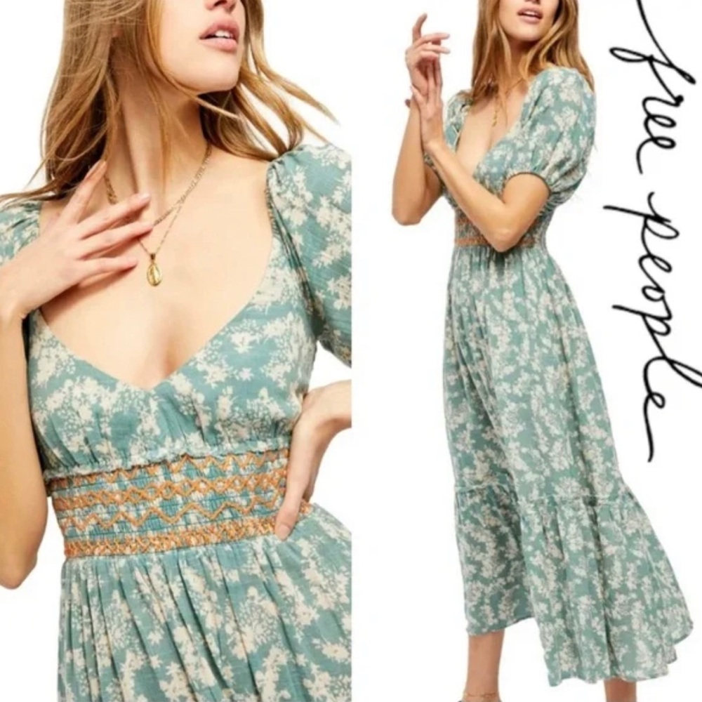 Free People “ Ellie Floral Print Midi Dress “